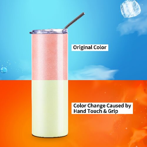 Kubek 600 ml ze słomką do sublimacji - zmieniający kolor pod wpływem ciepła z pomarańczowego na zółty