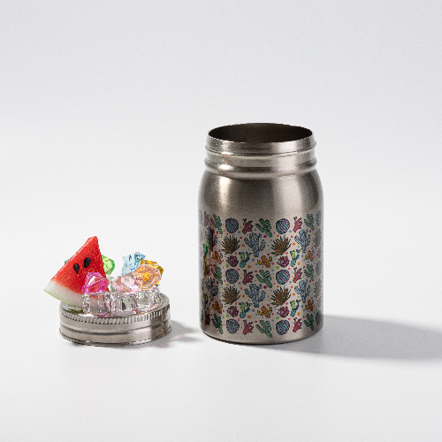 Kubek Mason Jar 500 ml ze słomką do sublimacji - srebrny, sztuczny lód i arbuz