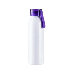 Sportowy bidon aluminiowy 750 ml biały z fioletową zakrętką i paskiem do sublimacji