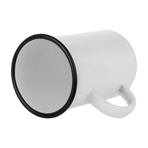 Kubeczek emaliowany 450 ml biały z czarnym rantem Sublimacja Termotransfer