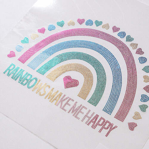 Duży arkusz z cyrkoniami do termotransferu - tęcza