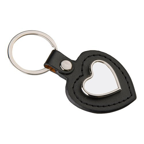 Brelok skórzano-metalowy do sublimacji - serce - czarny