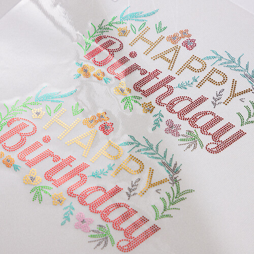 Duży arkusz z cyrkoniami do termotransferu - Happy Birthday