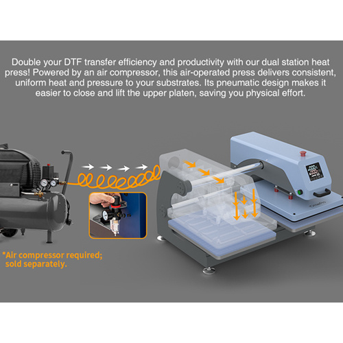 Dwustanowiskowa pneumatyczna prasa płaska OtterPro Air 40 x 60 cm - błękitna