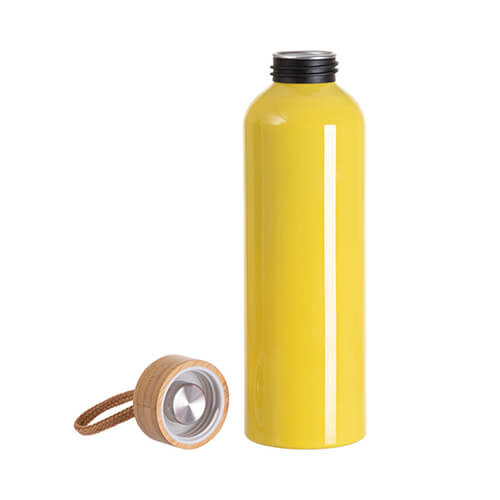 Aluminiowa butelka na wodę 600 ml z bambusową pokrywką do sublimacji - żółta
