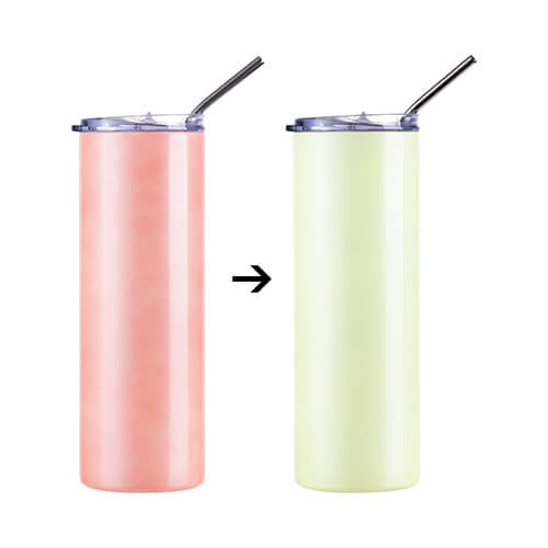 Kubek 600 ml ze słomką do sublimacji - zmieniający kolor pod wpływem ciepła z pomarańczowego na zółty