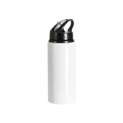 Bidon aluminiowy z ustnikiem 600 ml biały z czarną zakrętką i uchwytem do sublimacji