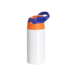 Bidon aluminiowy 500 ml biały z pomarańczową zakrętką i granatowym uchwytem do sublimacji