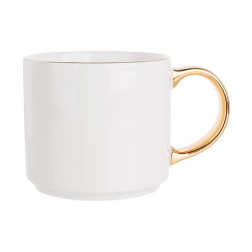 Kubek 480 ml ze złotym rantem i uszkiem do sublimacji