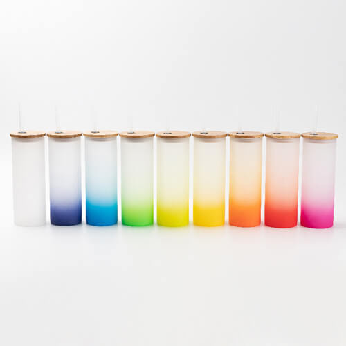 Kubek 500 ml szroniony z bambusową pokrywka i słomką do sublimacji - limonkowy gradient