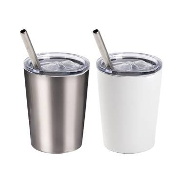 Kubek metalowy 240 ml do mleka ze słomką do sublimacji - biały