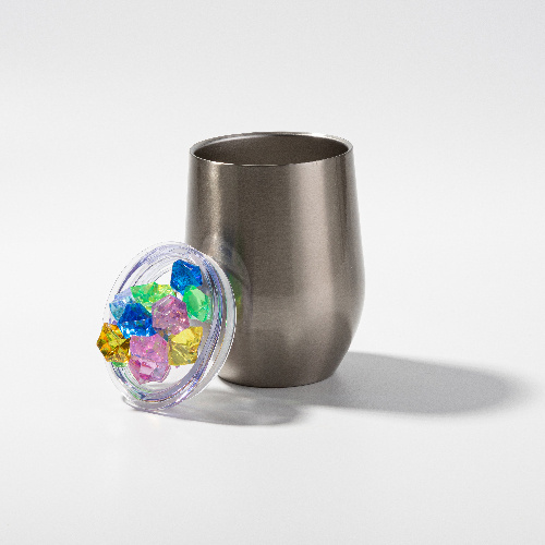 Kubek do grzanego wina 360 ml do sublimacji - srebrny, pokrywka ze sztucznym kolorowym lodem