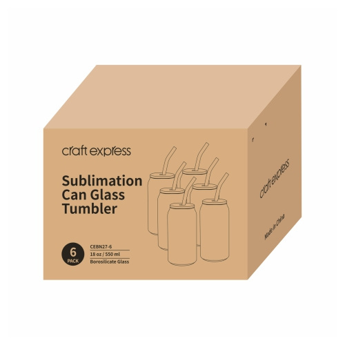 Zestaw 6 szklanek szronionych 550 ml ze słomką i bambusową pokrywką do sublimacji