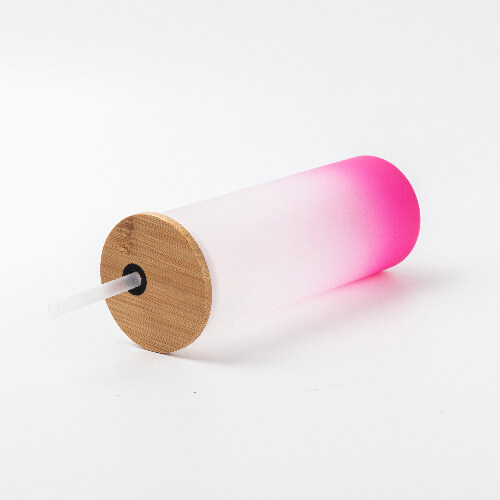 Kubek 500 ml szroniony z bambusową pokrywka i słomką do sublimacji - fioletowy gradient