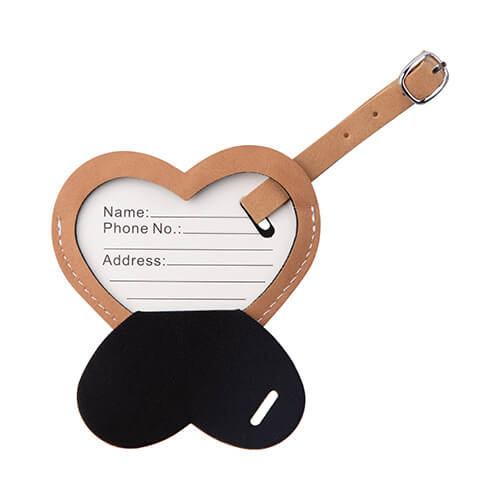 Skórzana zawieszka na bagaż do sublimacji - brązowe serce