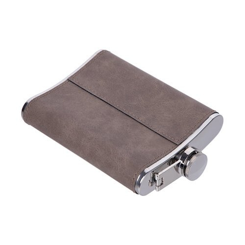 Piersiówka metalowa 240 ml z osłoną z szarej skóry do sublimacji