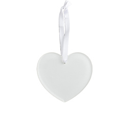 Zawieszka z akrylu serce 9 cm do sublimacji z białą wstążką
