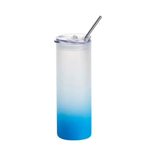 Kubek 750 ml szroniony z plastikową pokrywką i słomką do sublimacji - błękitny gradient