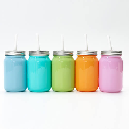 Kubek szklany 450 ml Mason Jar Full Color bez uszka do sublimacji - żółty