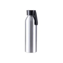 Sportowy bidon aluminiowy 650 ml srebrny z czarną zakrętką i paskiem do sublimacji