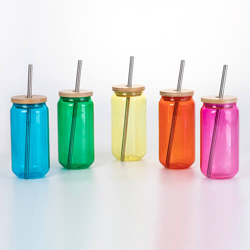 Szklanka 550 ml ze słomką i bambusową pokrywką do sublimacji - pomarańczowa