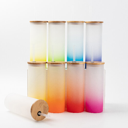 Kubek 500 ml szroniony z bambusową pokrywka i słomką do sublimacji - granatowy gradient