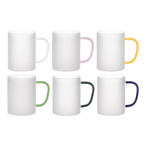 Szklanka 450 ml szroniona z żółtym uszkiem do sublimacji