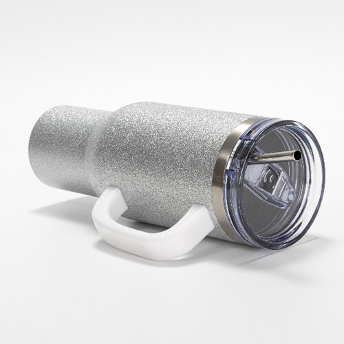 Brokatowy kubek ze stali nierdzewnej 1200 ml z pokrywką i słomką do sublimacji - srebrny