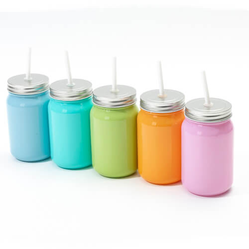 Kubek szklany 450 ml Mason Jar Full Color bez uszka do sublimacji - żółty