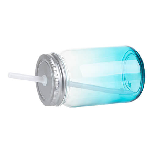Kubek szklany Mason Jar 450 ml bez uszka do sublimacji - błękitny gradient
