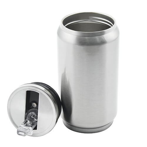 Bidon - puszka na napoje 300 ml ze słomką do sublimacji - srebrny