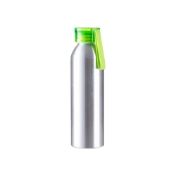Sportowy bidon aluminiowy 650 ml srebrny z jasnozieloną zakrętką i paskiem do sublimacji