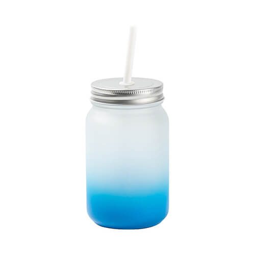 Kubek Mason Jar 450 ml szroniony bez uszka do sublimacji - błękitny gradient