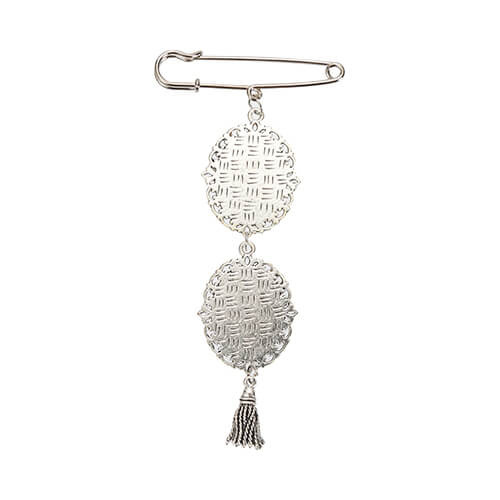 Podwójna owalna broszka - agrafka z zawieszka frędzlami do sublimacji