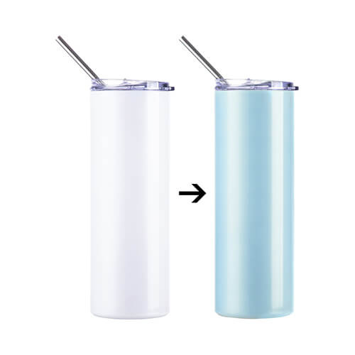 Kubek 600 ml ze słomką do sublimacji - zmieniający kolor pod wpływem promieni UV z białego na błękitny