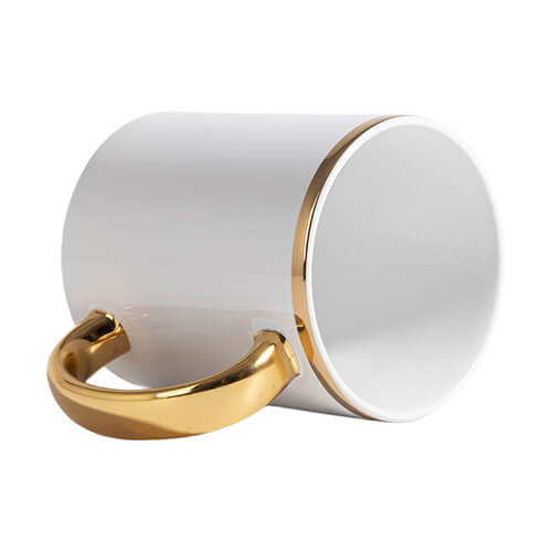 Kubek 330 ml ze złotym paskiem i uszkiem do sublimacji