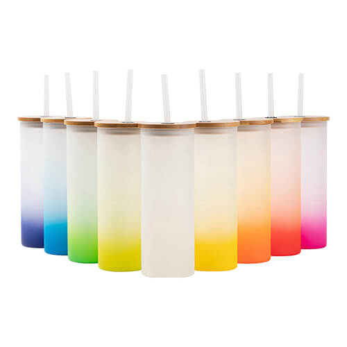 Kubek 500 ml szroniony z bambusową pokrywka i słomką do sublimacji - żółty gradient