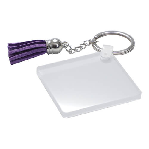 Akrylowy brelok do sublimacji - kwadrat z fioletowymi frędzlami