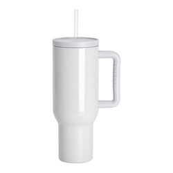 Kubek podróżny ze stali nierdzewnej 1200 ml z uchwytem i słomką - popielata biel