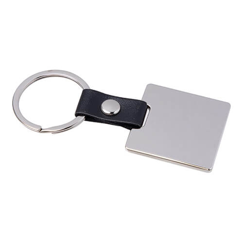 Metalowy brelok do kluczy do sublimacji - kwadrat na czarnym pasku