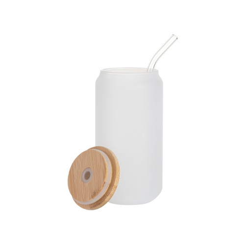 Zestaw 6 szklanek szronionych 550 ml ze słomką i bambusową pokrywką do sublimacji