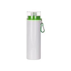 Bidon aluminiowy 850 ml biały z przezroczystą zakrętką i zieloną pokrywką do sublimacji