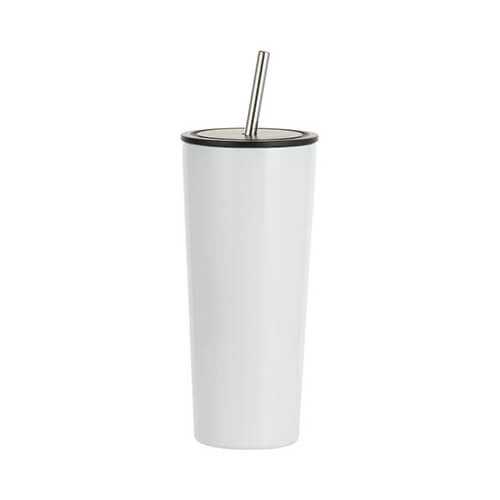 Tumbler termiczny 650 ml ze stali nierdzewnej ze słomką do sublimacji - biały