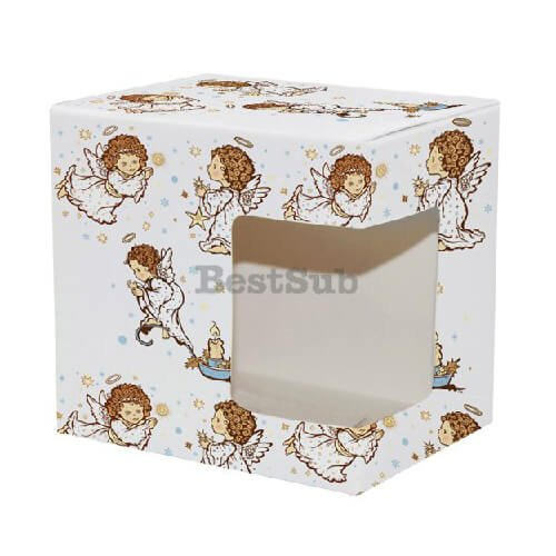 Pudełko z okienkiem na kubek 330 ml tekturowo-materiałowe do nadruku metodą sublimacji