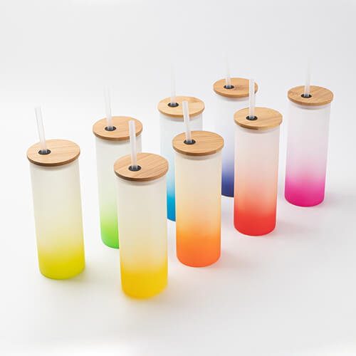 Kubek 500 ml szroniony z bambusową pokrywka i słomką do sublimacji - granatowy gradient