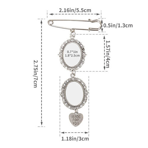 Podwójna owalna broszka - agrafka z zawieszka w kształcie serca do sublimacji