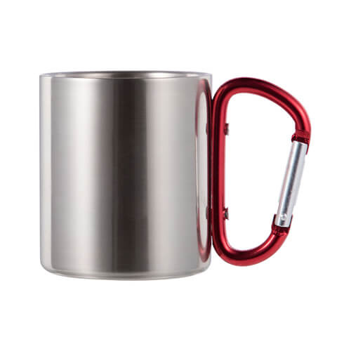 Kubek metalowy 200 ml do sublimacji z uszkiem karabińczykiem - srebrny