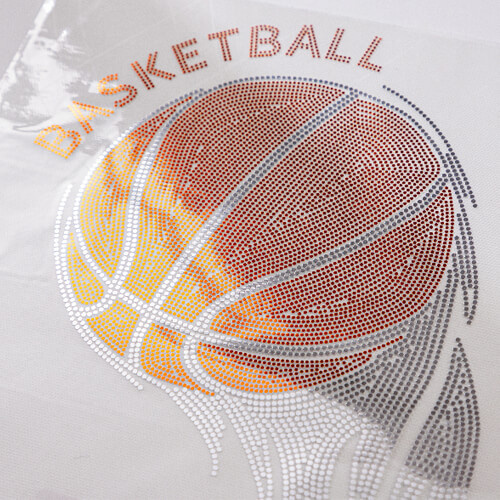Duży arkusz z cyrkoniami do termotransferu - piłka koszykowa