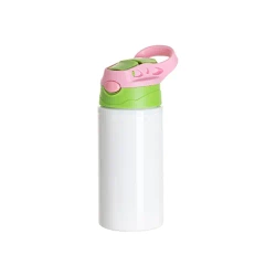 Bidon aluminiowy 500 ml biały z zieloną zakrętką i różowym uchwytem do sublimacji