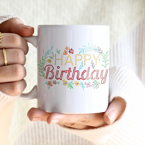 Arkusz z cyrkoniami do termotransferu - Happy Birthday